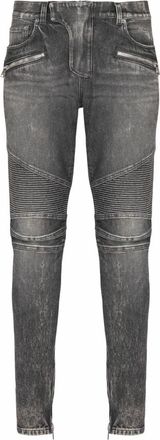 Balmain Slim-fit bikerbroek van denim - Heren - Slim Fit Jeans - Grijs - W32 - Denim - Jeans