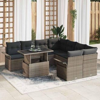vidaXL Vidaxl - Conjunto De Sof&aacute; De Jard&iacute;n Con Coj&iacute;n 9 Pcs Gris Polirat&aacute;n