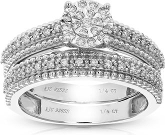 Vir Jewels 1/4 cttw Lab Grown Diamond Wedding Bridal Set in Sterling Silver For Women