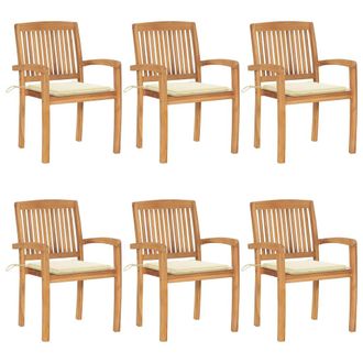 vidaXL Sillas De Jard&iacute;n Apilables 6 Uds Madera De Teca Con Cojines Vidaxl