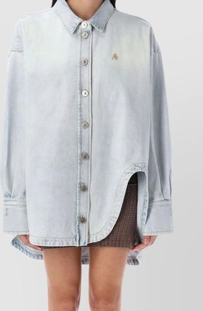 The Attico glossy denim shirt curved hem