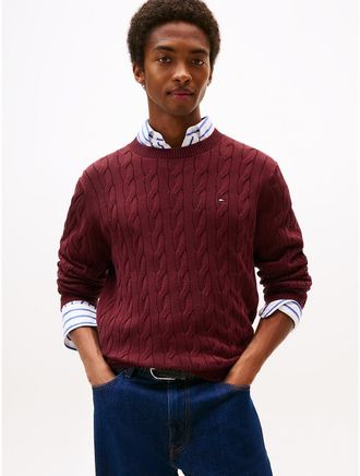 Tommy Hilfiger Mens Cable Knit Crewneck Sweater - Red - L