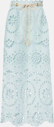 Zimmermann Awaken embroidered linen midi skirt