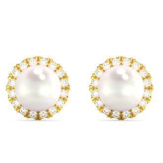 Pompeii3 6mm Pearl & Diamond Halo Studs Womens 14k Gold Earrings Lab Grown