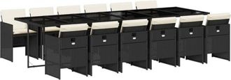 vidaXL Set Comedor De Jard&iacute;n Con Cojines 13 Pzas Rat&aacute;n Sint&eacute;tico Negro Vidaxl
