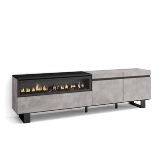 Skraut Home Skraut Home - Mueble Tv, Televisi&oacute;n, Muebles De Sal&oacute;n, Almacenaje, 200x57x35cm, Para Tv Hasta 80, Chimenea El&eacute;ctrica, Dise&ntilde;o Industrial, Estilo Modern