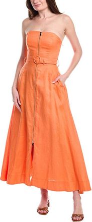 Nicholas Amalthea Strapless Zip Front Belted Linen Midi Dress