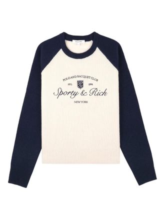 Sporty & Rich raglan-sleeve embroidered sweater - Neutrals
