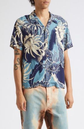 J.W.Anderson Floral Viscose Camp Shirt in Sapphire at Nordstrom, Size 48