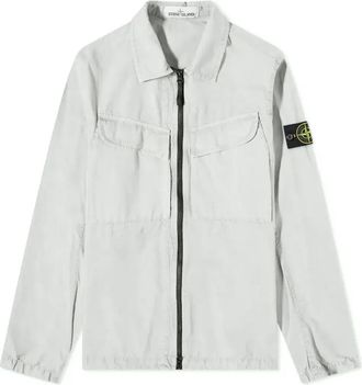 Stone Island Brushed Cotton Canvas Zip Overshirt Pearl Grey 7715101WN-V0161