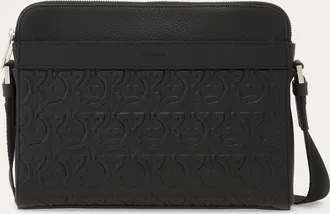 Ferragamo Men Embossed Gancini crossbody bag Black