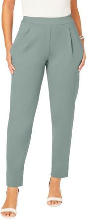 Jessica London Stretch Knit Crepe Straight Leg Pants in Grey Spruce at Nordstrom, Size 12