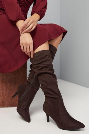 Wallis Womens Hista Ruched Mid Heel Pointed Knee Boots - Brown - Size UK 7