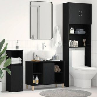 vidaXL Mobiletto per Lavabo Rovere Nero 80x33x60 cm in Legno Massello - Vidaxl