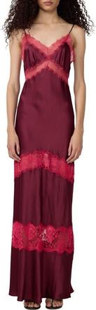 Diane Von F&uuml;rstenberg Eden Lace Trim Satin Slipdress in Cherry Wood at Nordstrom, Size 12