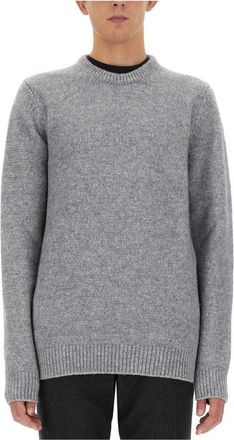 Dolce & Gabbana Jersey met Logo Plaquette - Heren - Ronde hals truien - Grijs - L - Wol - Truien & Vesten