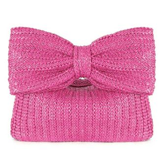 Generic Women Weaving Clutch Bag Zipper Closure with Straw Summer Handbag Versatile Female Party Wedding Bag (Rose Red)