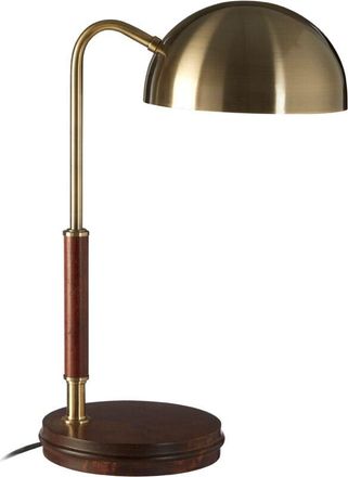 Premier Housewares Interiors by Premier Wooden Base Antique Brass Finish Task Lamp, Linear Tube Design Bedside Table Light, Sleek Lamp On A Table
