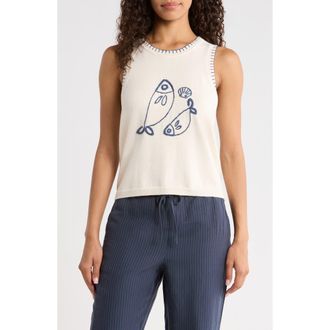 Marine Layer Marisol Whipstitch Cotton Sweater Tank in Pescare at Nordstrom, Size X-Large