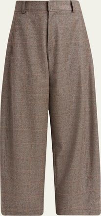 Kiton Wool-Cashmere Check Barrel-Leg Trousers