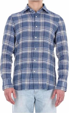 Finamore Madras Linnen Tailored Overhemd - Heren - Casual Overhemden - Veelkleurig - M - Linnen - Overhemden