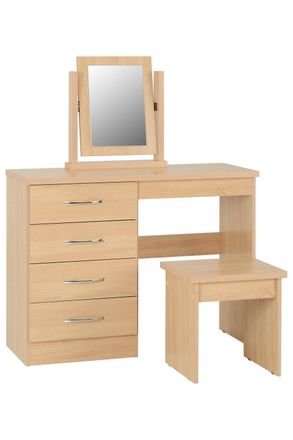 Seconique Nevada 4 Drawer Dressing Table Set in Light Oak