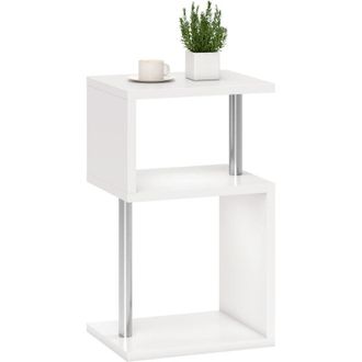 HOMCOM Homcom Mesa Auxiliar Con Luz Led De 3 Niveles Moderno Con Forma De S Estantes Abiertos Y Marco De Aluminio Para Sal&oacute;n Dormitorio 44x38x75 Cm Blanco