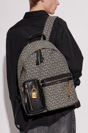 Balmain Pulse Backpack With Monogram, Mens, Black