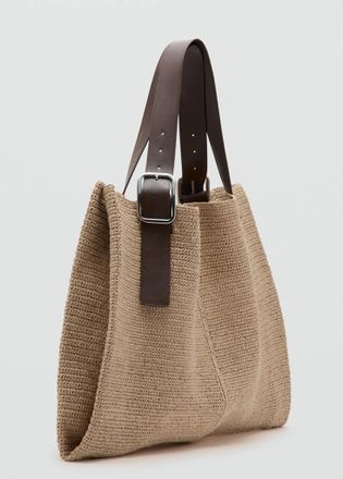 Mango Borsa shopper fibra naturale dettaglio fibbia beige - Donna - Taglia unica - MANGO
