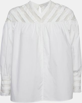 Sandro White Cotton Lace Trimmed A-Line Blouse L