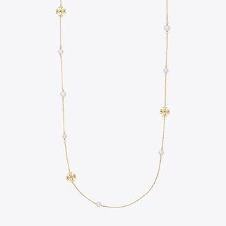Tory Burch Womens Moondance Pearl Long Necklace in Gold/White, One Size