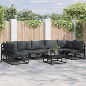 vidaXL Conjunto De Sof&aacute; De Jard&iacute;n Con Coj&iacute;n 7 Pcs Negro Aluminio Vidaxl