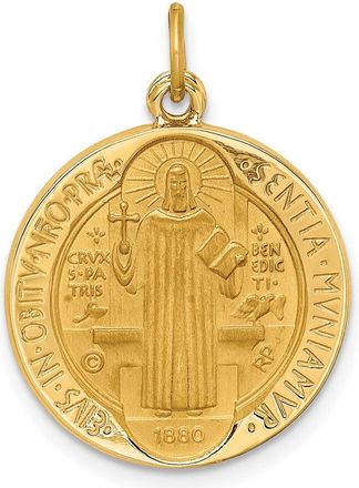 Diamond2Deal 14k Yellow Gold and Satin Solid Round Reversible St. Benedict Medal Pendant