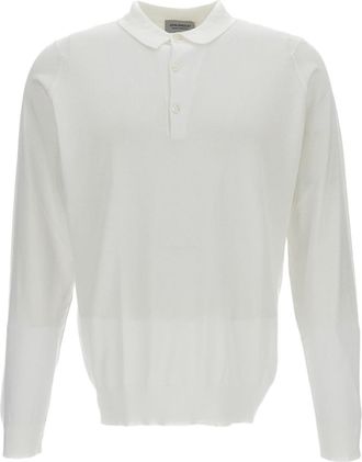 John Smedley White Long-Sleeve Cotton Polo