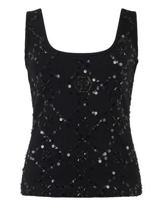 Philipp Plein Tank Top Rhomb Flower Strass