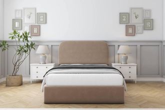 Sloomy Belvoir Plush Bed Frame With 45 Upholstered Headboard in Taupe | Size: Double