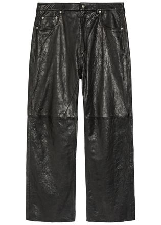 Rick Owens Geth Grained Leather Trousers - Black - W34 (W34 / L)