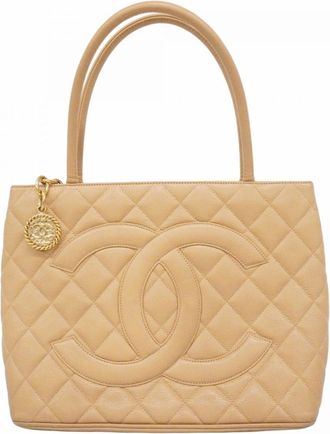 Chanel Beige Grained Calfskin Tote Bag (Pre-Owned)