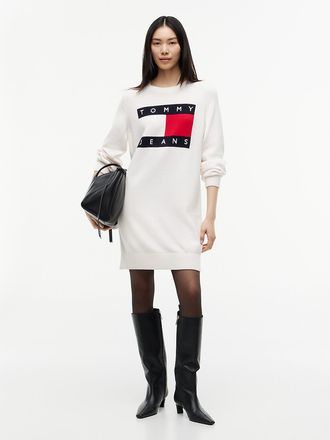 Tommy Hilfiger Womens Tommy Jeans Badge Mini Sweater Dress - Off White - XL