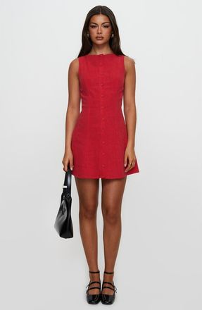 Princess Polly Dollie Linen Blend Button-Up Minidress in Red at Nordstrom, Size 10
