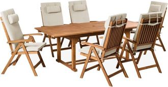Beliani 6 Seater Garden Dining Set Acacia Wood Foldable Chairs Taupe Cushions Java Premium