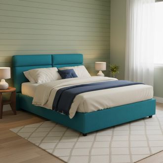 Dmora Cama Matrimonial Annus, Cama Matrimonial Con Colch&oacute;n Incluido, Desenfundable Made In Italy, Con Almacenaje, Azul