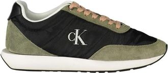 Calvin Klein Zwarte Leren Dames Sneaker Groene Accenten - Dames - Sneakers - Zwart - 37 EU - Leer - Schoenen