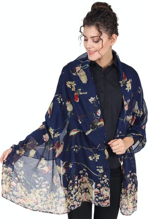 World of Shawls Winter Christmas Robin Bird Print Girls Lady Women Colorful Long Cute Scarf Wraps Shawl Soft Scarves Maxi (149 Navy Blue)