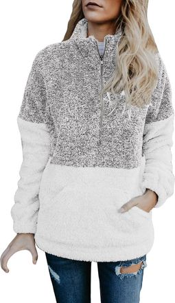 Generic Womens Fleece Oversized Hooded Pullover Jacket with Pocket for Athletic Comfort and Warmth (Grey, M)