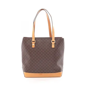 Celine Beige Brown Coated Canvas Leather Handbag Tote Bag (Pre-Owned)