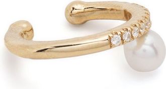 Mizuki 14K Yellow Gold Sea Of Beauty Diamond And Pearl Ear Cuff - Womens - Diamond/14kt Gold/Freshwater Pearl