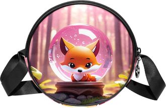 Generic Circle Crossbody Bag for Women, Fox Crystal Ball Small Sling Bag Daypack with Zipper Adjustable Shoulder Straps Casual Ladies Girls Round Purse