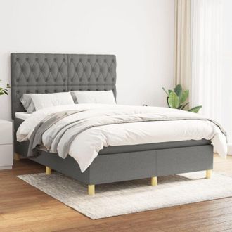 vidaXL Cama Box Spring Con Colch&oacute;n Tela Gris Oscuro 140x200 Cm Vidaxl