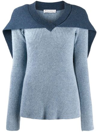 J.W.Anderson cape knitted jumper - women - Wool - S - Blue
